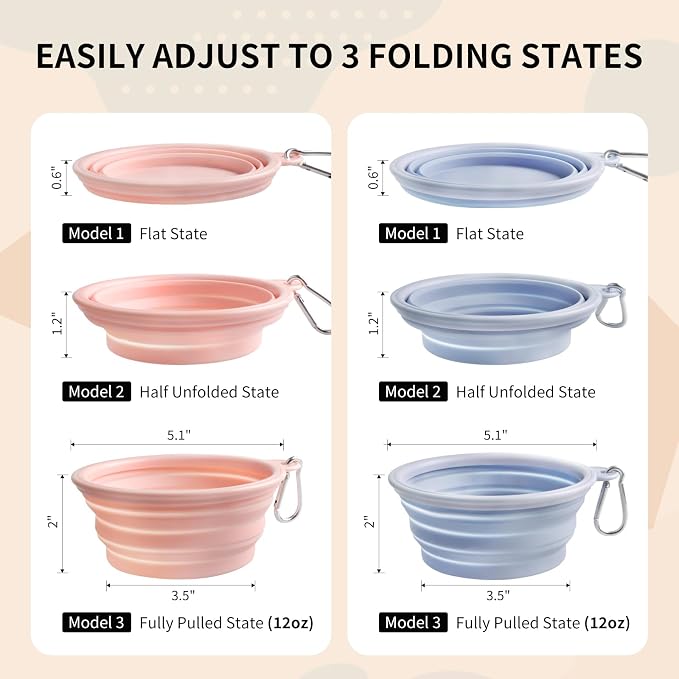 Collapsible Dog Bowls, 2 Pack, Macaron Pink & Blue