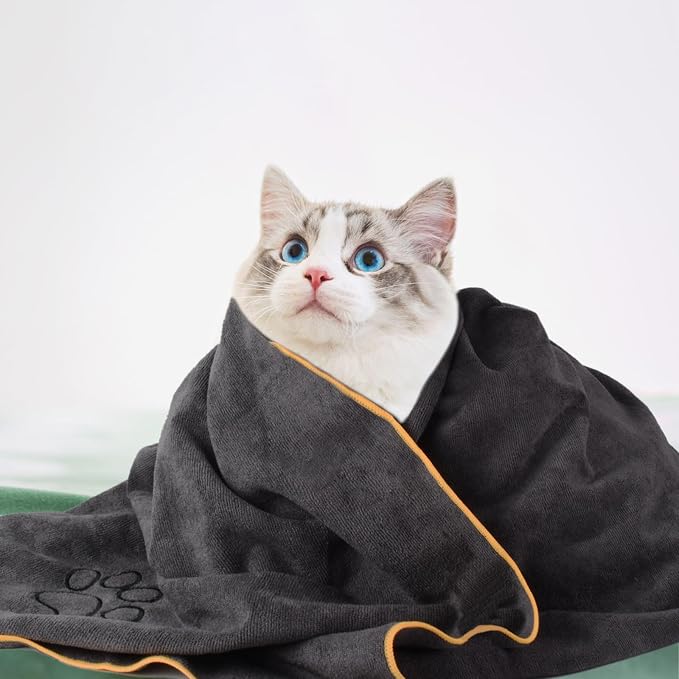 KinHwa Super Absorbent Microfiber Bath Towel for Dogs and Cats - 30 x 50 Inch, Dark-Gray, Suitable for Small, Medium, Large Pets