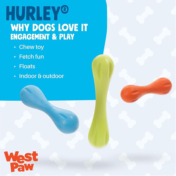 WEST PAW Zogoflex Hurley Dog Bone Chew Toy – Floatable Pet Toys for Aggressive Chewers, Catch, Fetch – Bright-Colored Bones for Dogs – Recyclable, Dishwasher-Safe, Non-Toxic, Large, Aqua