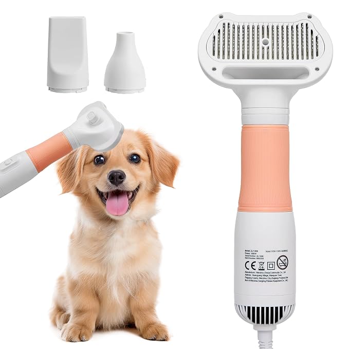 3-in-1 Pet Hair Dryer & Slicker Brush for Dogs & Cats – Portable, Professional, Adjustable Temp, Overheat Protection Dog Hair Dryer (pink)