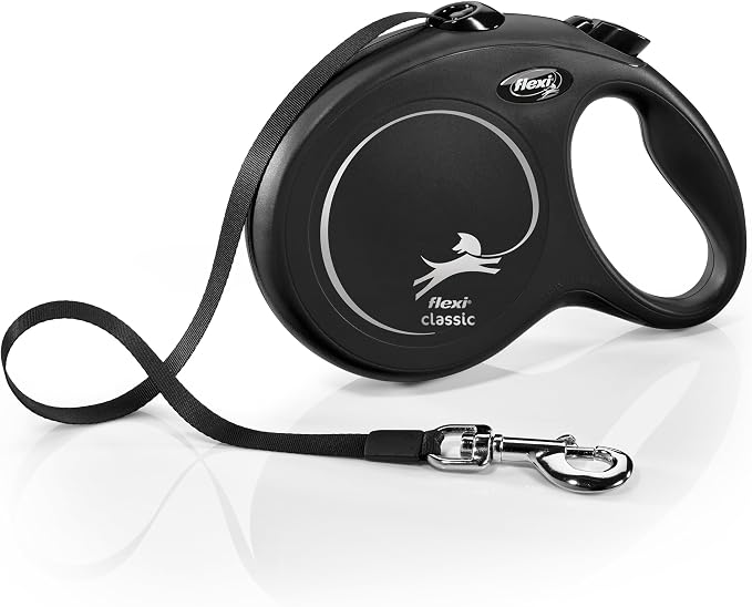 FLEXI® Classic Tape Retractable Dog Leash, Large, 26 ft - Black | German engineered, original flexi leash, durable quality for dogs up to 110 lbs, tangle-free, walking, reliable brake system