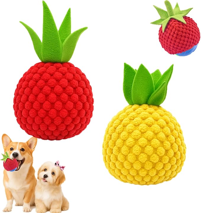2 Pack Dog Ball Covers, Plush Tomato and Pineapple Sleeves for Moving Balls | Soft Protective Sleeves for Automatic Rolling and Bouncing Dog Balls, Fun Replacement Covers for Small, Medium and Large Dogs