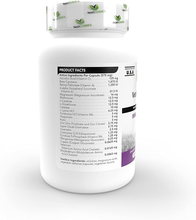 VetriScience Immunity Health Capsules for Small Breed Dogs, 120 Count | Immune Support Supplement for Medium & Large Breed Dogs with Vitamin C, CoQ10 & L-Lysine, Hypoallergenic Formula