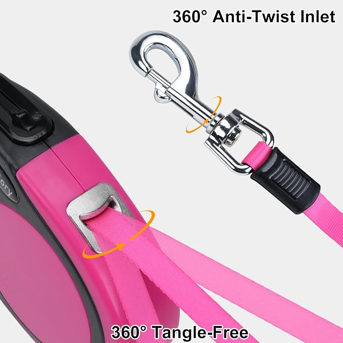Taglory Retractable Dog Leash, One-Handed Brake, 16ft, Up to 44 lbs, Pink | More Freedom While Staying in Control, Smooth Retraction, Tangle-Free Design, Easy-Grip Handle, Daily Neighborhood Walks