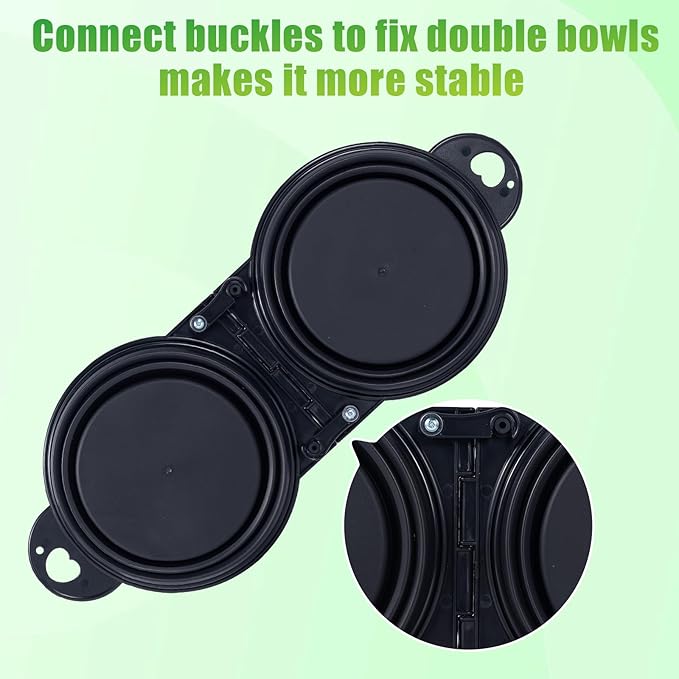 SLSON Collapsible Dog Dual Bowls with Lock Clips, Black