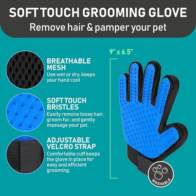 Maxpower Planet Pet Grooming Brush and 2X Grooming Gloves Combo, Blue