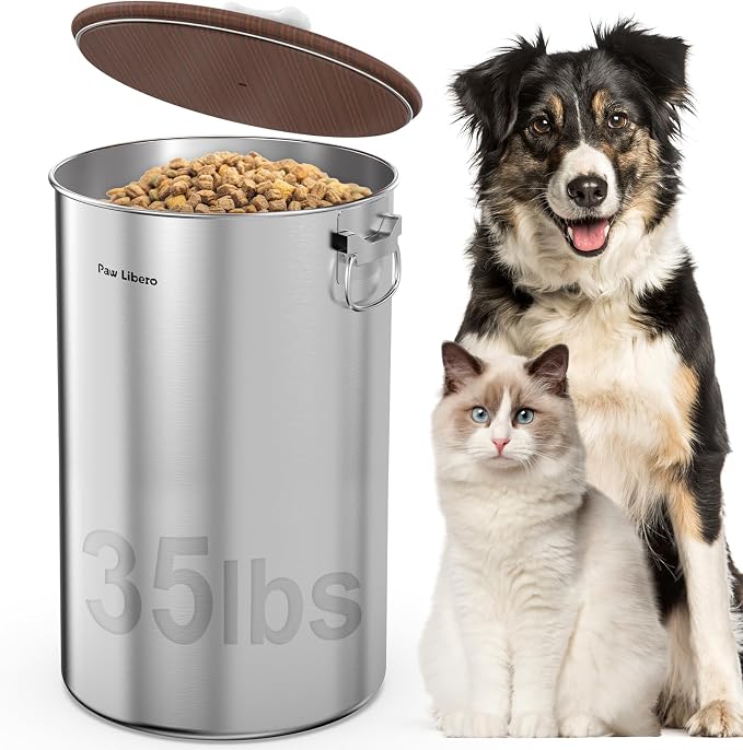 35 lb Stainless Steel Dog Food Storage Container with Airtight Lid for Pet, 35 lb, Stainless Steel, Silver