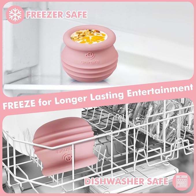 Treat Dispensing Dog Toy, Long-Lasting Interactive Puzzle Toys for Dogs, Stuffable Dog Enrichment Frozen Lick Treat Toy for Boredom, BPA Free Silicone Fetch Catch Chew Toy (Pink,M)
