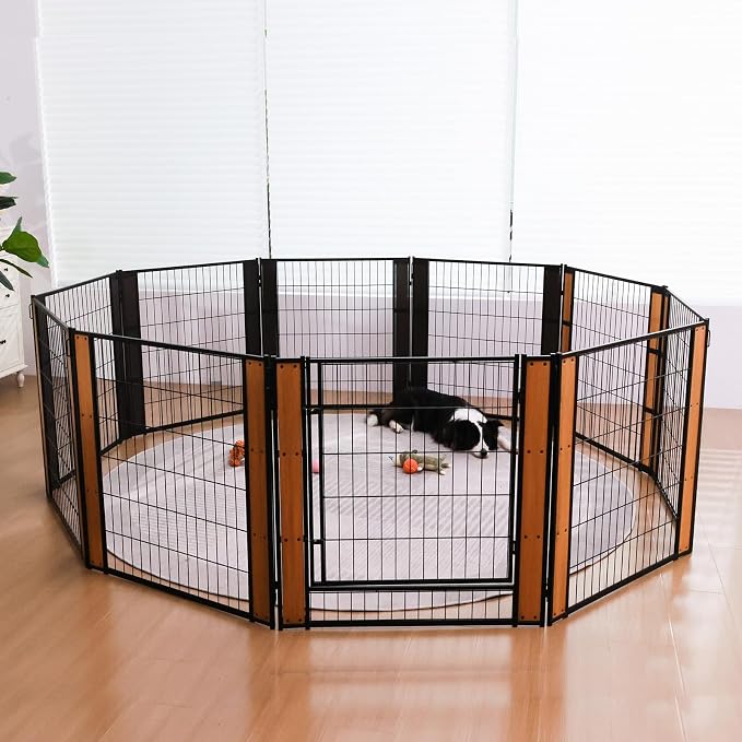 Heavy Duty Dog Playpen, 32in H 6 Panels, Oak
