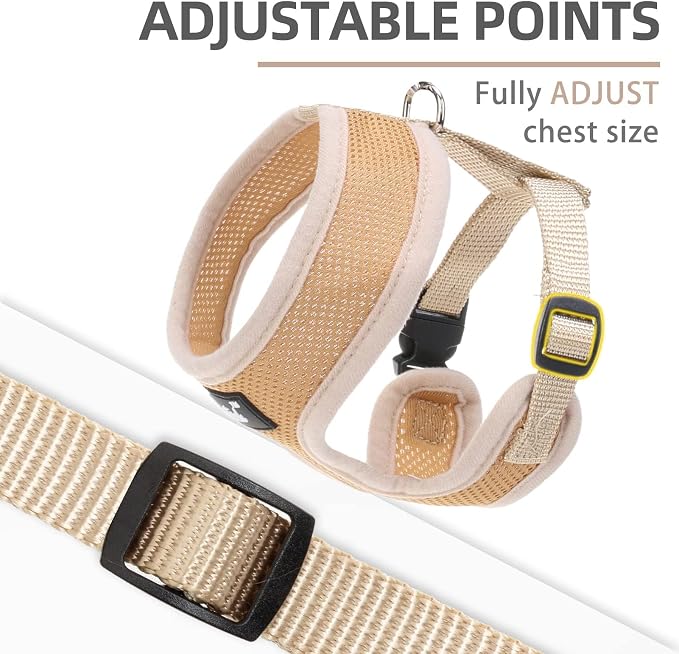 PUPTECK Soft Mesh Dog Harness and Leash Set Pet Puppy Cat Comfort Padded Vest No Pull Harnesses, Solid Beige, M