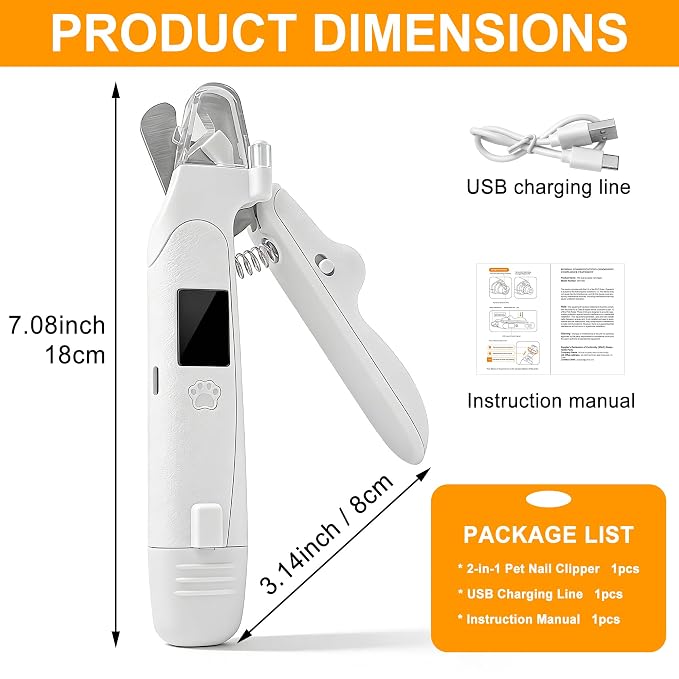 3-in-1 Pet Nail Clipper & Grinder with LED Lights, 2 Speed Modes