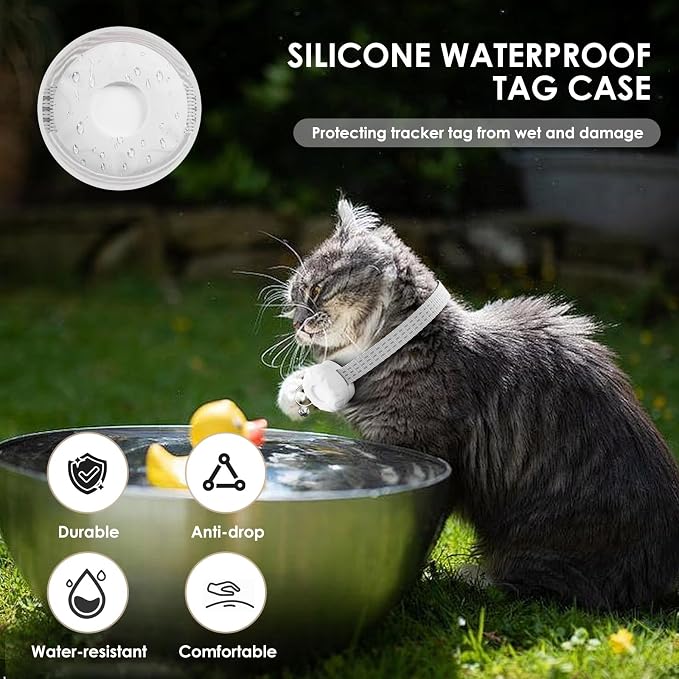 GPS Tracker for Cats,Real-Time Location Cat Tracker, Pet Tracker with Cat Collar,Compatible with Apple Find My App (Only iOS),No Monthly Fee,Waterproof,Anti-Lost Device (White)