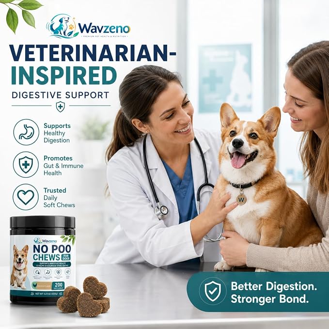 No Poo Chews for Dogs, Stool Eating Deterrent Soft Chews with Probiotics & Digestive Enzymes, Supports Healthy Digestion & Gut Balance, Helps Discourage Poop Eating Habits, 200 Count