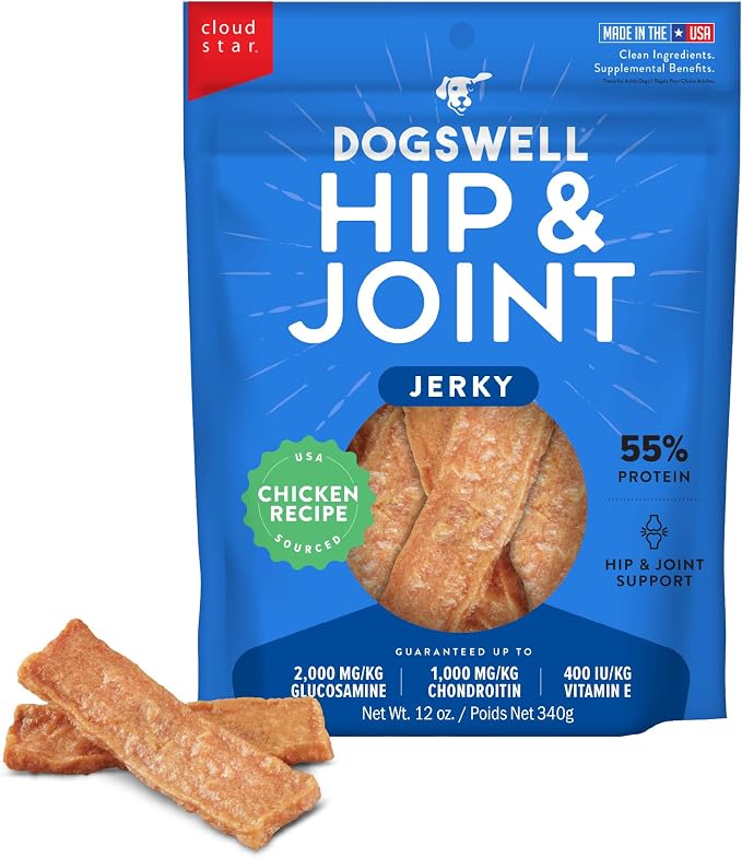 DOGSWELL Hip & Joint Jerky Dog Treats, Chicken Breast, 12 oz. Pouch