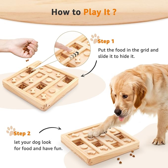LOOBANI Dog Puzzle Toys Wooden - Interactive Toys for Boredom, IQ Training and Mental Brain Stimulation, Treat Dispensing and Entertainment Toys/Food Slow Feeder for Small to Large Dogs
