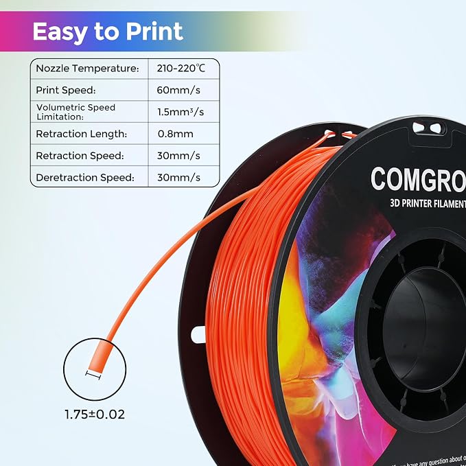Comgrow TPU Filament 1.75mm, 3D Printing Filament, Flexible 3D Printer Filament, 95A Soft fit Most 3D Printers Dimensional Accuracy +/- 0.02mm TPU Orange1kg (2.2lbs)