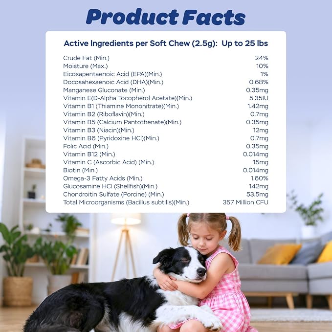 Dog Multivitamin with Glucosamine, Chondroitin, MSM & Probiotics – 8-in-1 Hip & Joint, Skin & Coat, Gut, Heart & Immune Health Supplement Soft Chews for Dogs – 120 Count