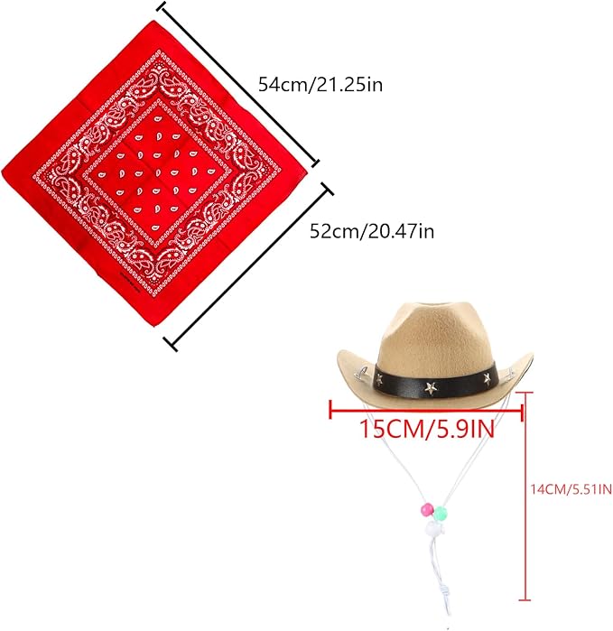 Dog Cowboy Hat and Bandana Scarf Dog Cat Sombrero Puppy Hat Dog Cat Costume, zzzz-s, Khaki