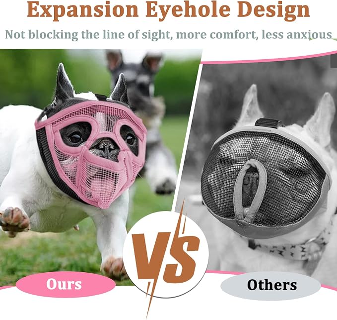Mesh Short Snout Dog Muzzle with Anti-Eating Design for Frenchie | Fits French Bulldog Pug English Bulldog, Prevent Scavenging, Walking Grooming Use , Allows Full Panting Drinking | Pink, M