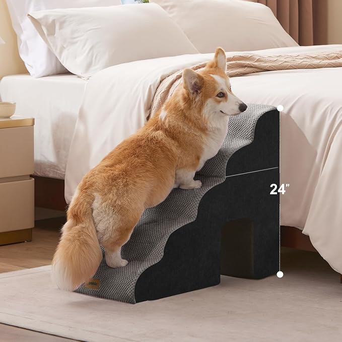 ZOMISIA Dog Ramp for Large Dogs - 24" H 5 Steps Pet Stairs for High Bed with Tunnel 2 in 1 with Zippers Suitable, Indoor Cat Ladders with Non-Slip Bottom, Black