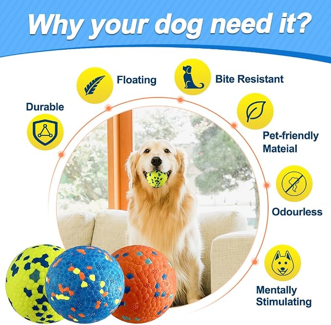 Mankoda Dog Balls, Indestructible Floating Tennis Balls, 3in, 3-Pack