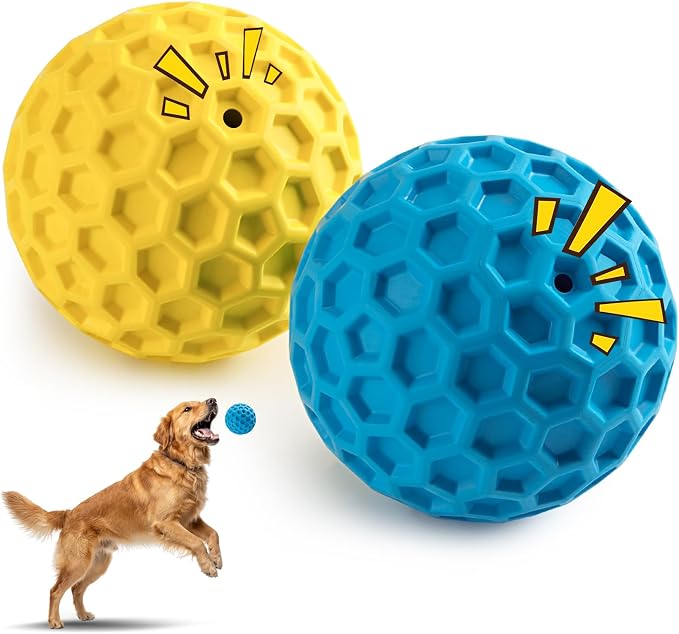 HIPPIH Indestructible Squeaky Dog Toys, Interactive Dog Balls 2 Pack | Chew Toys for Aggressive Chewers, Natural Rubber, Large/Medium Dogs, Tough Puppy Teething Toy, Relieve Anxiety