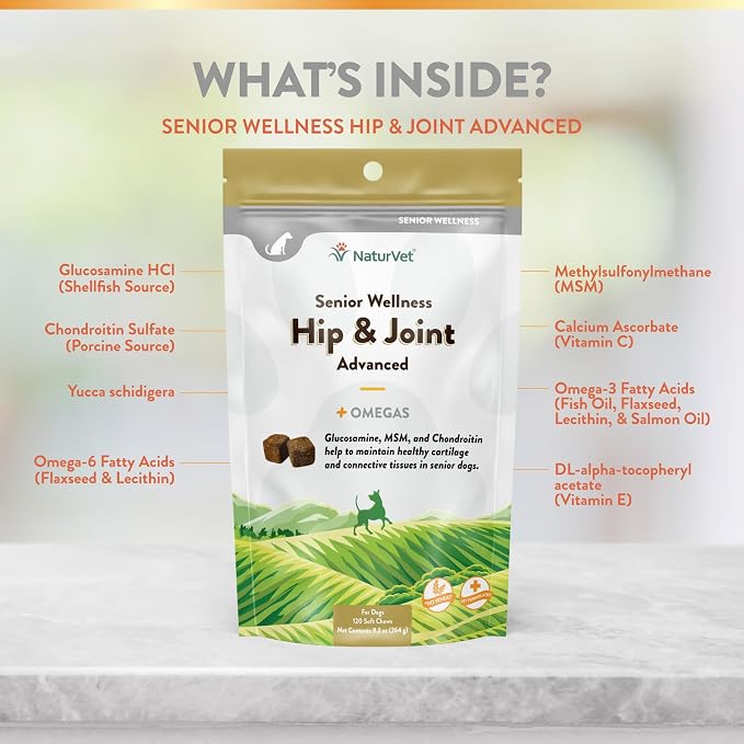 NaturVet Senior Dog Wellness Hip & Joint Advanced Plus - 120 Soft Chews