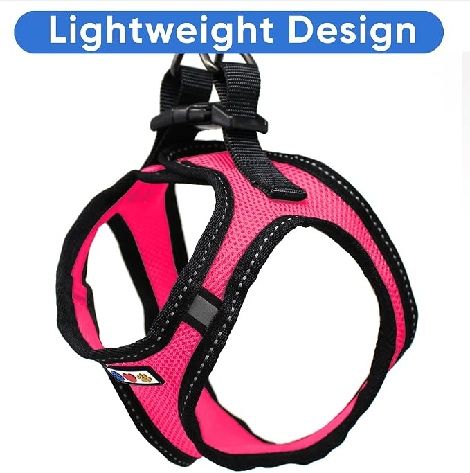 Pawtitas Dog Vest Harness Made with Breathable Air Mesh | All Weather Vest Harness for Small Puppies and Large Cats with Quick-Release Buckle - Small Pink Mesh Dog Harness