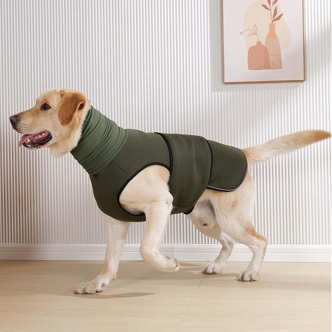 ROZKITCH Dog Anxiety Relief Jacket, Turtleneck Calming Vest for Indoor & Outdoor Use, Breathable Dog Shirt for Separation & Noise Anxiety ArmyGreen L