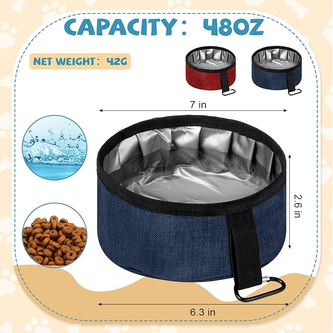 Meanplan 2 Pack Portable Dog Bowls, 40oz, Dark Blue, Red