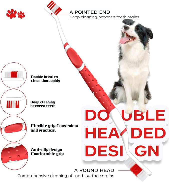 Dog Toothbrush pet Toothbrushes Finger Toothbrush Small to Large Dogs with Soft Bristles Non Slip Dual Head (8 pcs Dual Head + 4 pcs Finger Tooth Brush)