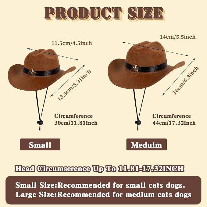 HOWWFALY Pet Cowboy Costume Set Dog Halloween Costumes Cat Cowboy Hat & Bandana Scarf, Medium, Small, Red