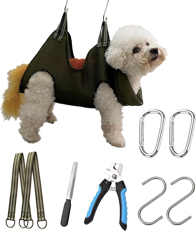 Kkiimatt 10-in-1 Dog Grooming Hammock - S/Under 30lb Khaki Green