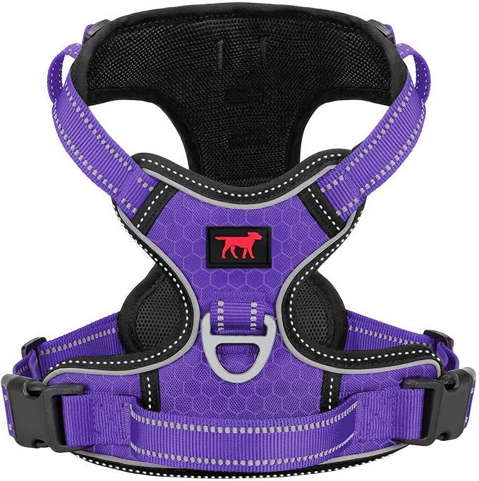 Tuff Pupper No Pull Easy Walk Dog Harness | Heavy Duty Pet Vest | Front & Back Leash Clips | Strong Safety Handle | Reflective Anti Pull Vest | Comfortable Padded Escape Proof Harness(X-Large, Purple)