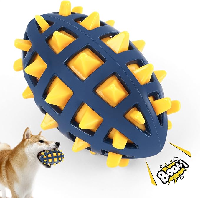 Dog Spiky Toy Ball with Squeaker, Floating, Yellow