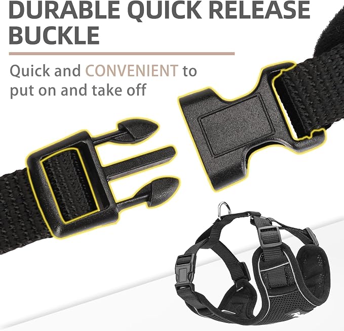 PUPTECK Small Dog Harness and Leash Set, No Pull Adjustable Puppy Cat Harness, Reflective Soft Mesh Pet Vest Small Sized, Black, L