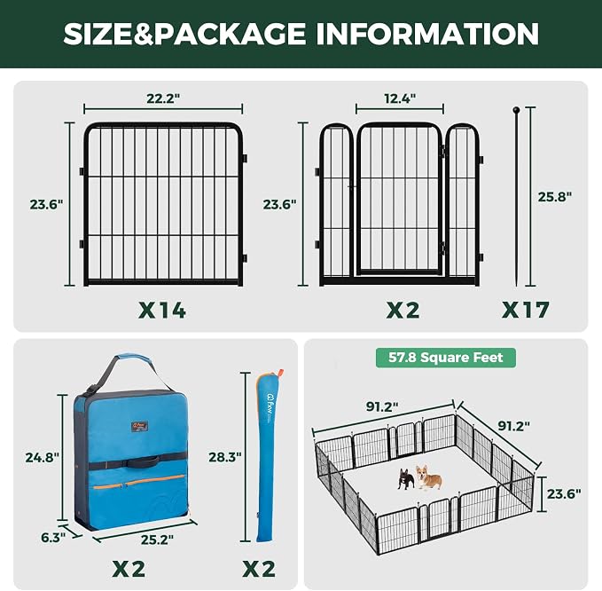 FXW Rollick Unleashed Dog Playpen, 24in, 16 Panels with Storage Bag, 2-Pack, Small/Puppy, Black