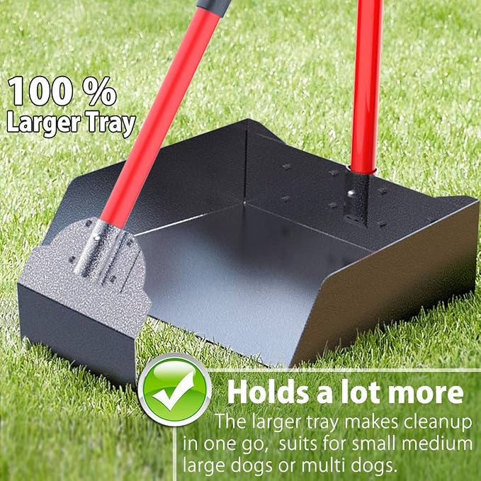 Larger Heavy Duty Pooper Scooper for Dogs-Rake, Spade,Tray Set with Long Handle,No Bend Down Easy Cleanup,Great for Yard Grass Gravel Dirt,Use for Large Small and Multi Dogs