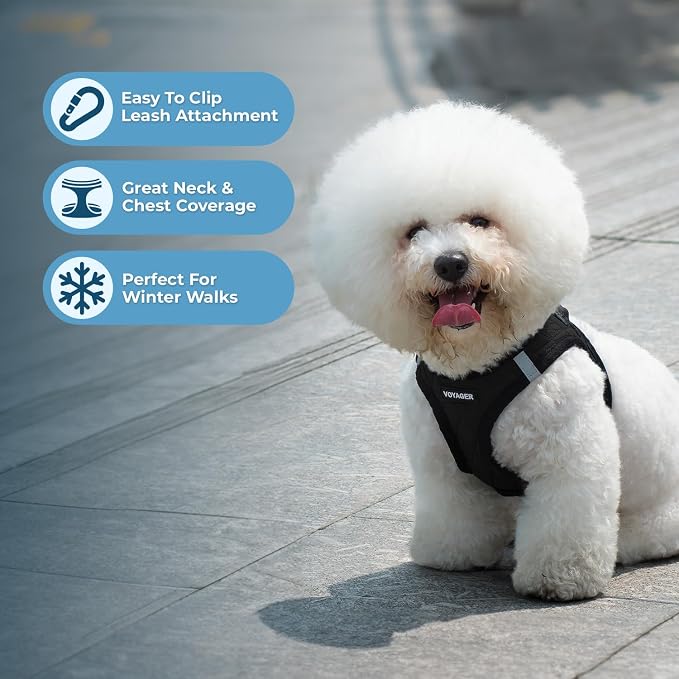 Voyager Step-in Plush Dog Vest Harness -Black Plush, X-Large | 20.5 - 23" in Chest, Soft Plush, Reflective Bands, Cold-Weather Harness, Cats Compatible. Step-In Style,