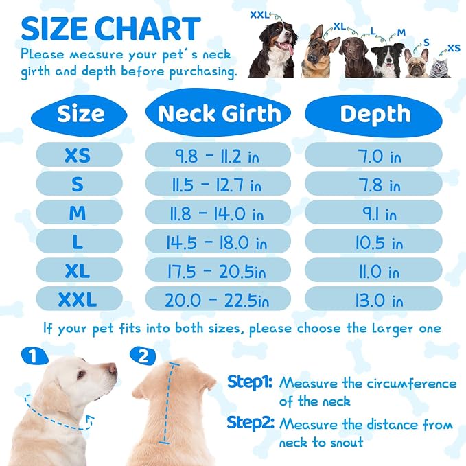Dog Cone After Surgery - Soft, Comfortable, Adjustable Recovery Collar for Large, Medium, Small Dogs - Stop Licking with Soft Protect Edge (Bone, S)