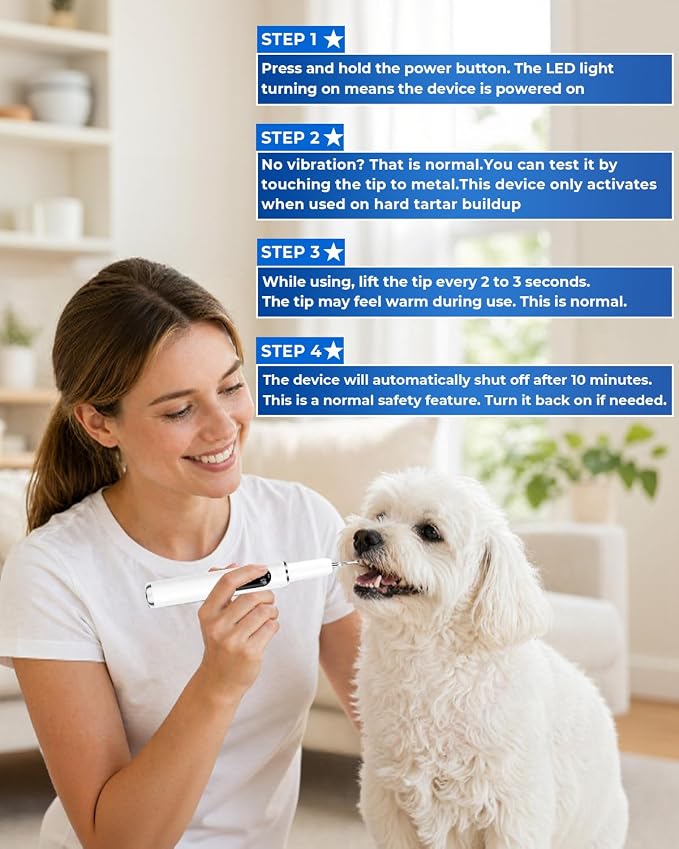 Ultrasonic Dog Tooth Cleaner, Plaque & Tartar Remover for Dogs | 5 Cleaning Modes, 2 Replaceable Heads, Built-in LED Light, Easy One-Button Operation, Suitable for Dogs & Cats
