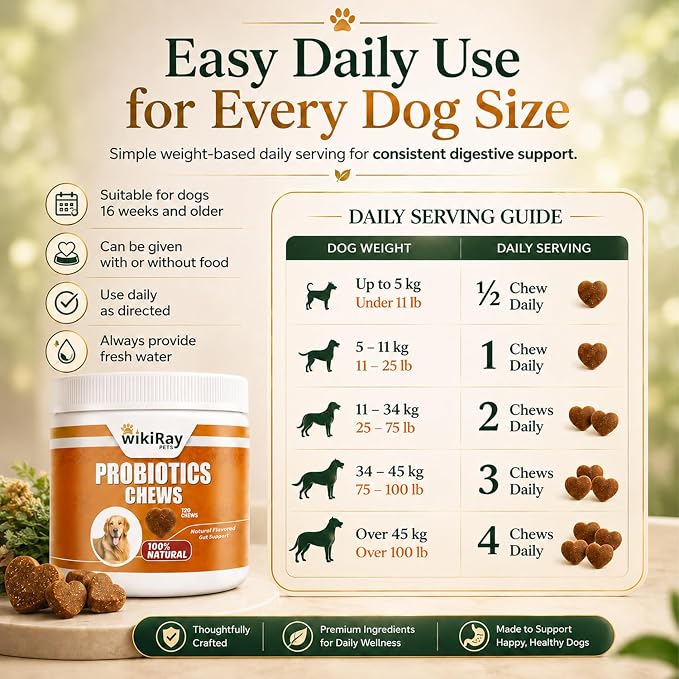 wikiRay Probiotics for Dogs – Soft Chews for Digestive Health & Immunity | 120 Chews | 3 Billion CFU, Pumpkin, Enzymes, Vitamins & Prebiotics | Made with Natural Ingredients