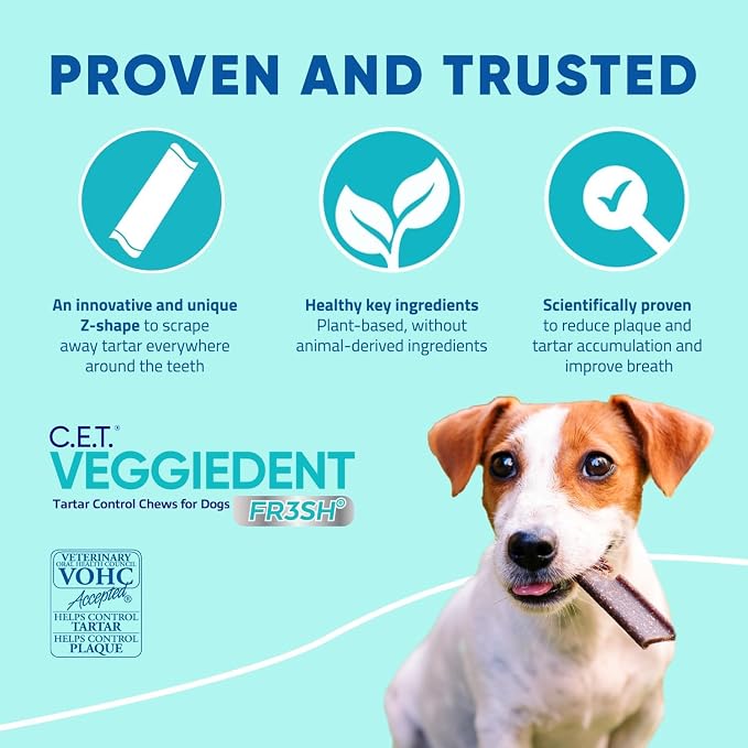 Virbac CET Veggiedent FR3SH Tartar Control Chews for Dogs Large (30 count), Brown, 2.22 Pound (Pack of 1)