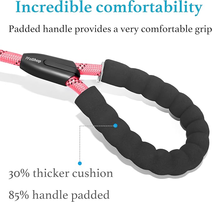 iYoShop Double Dog Leash, 360° Swivel, No Tangle, Large, Baby Pink | Dual Leash for Two Dogs, Split Leash, Shock-Absorbing Bungee, Padded Handle, Heavy-Duty Rope