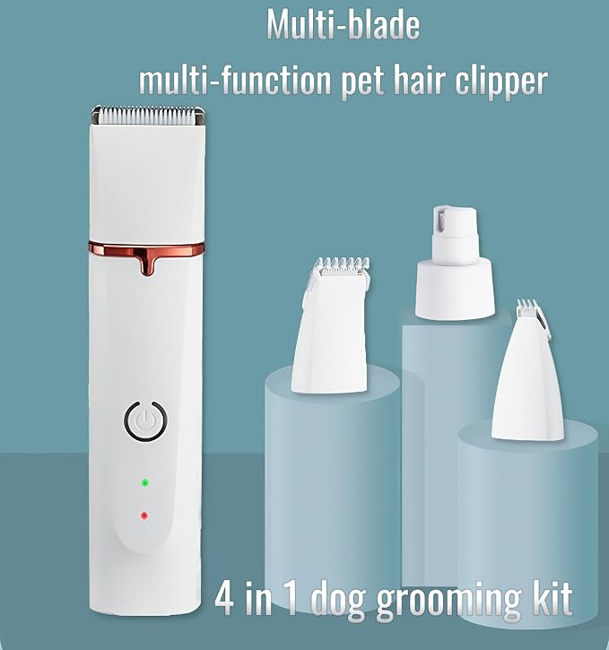4-in-1 Dog Clippers Grooming Kit, Low Noise Cordless - White