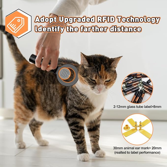 Symcode Pet Microchip Scanner RFID EMID Micro Chip Reader with 1.44IN TFT Display 134.2kHz 125kHz 15 Digits Pet Chip ID Scanner with Delete History Data Function
