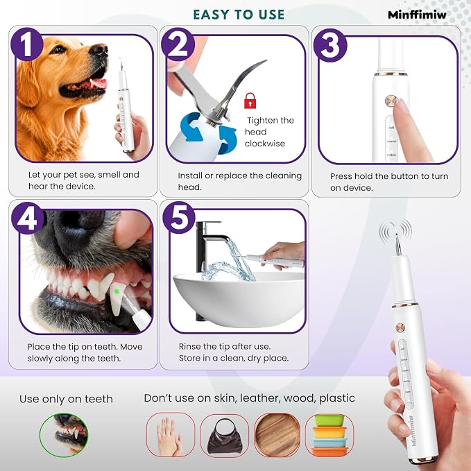 Dog Plaque Remover for Teeth - Electric Tartar Remover with LED Light, 5 Adjustable Modes, Dog Teeth Cleaning Kit, Safe Pet Tooth Cleaner, Dental Care Tool for Dogs