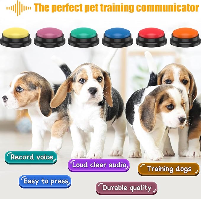 6Pcs Dog Buttons for Communication Voice, Recording Button Dogs for Words Talking and Answer, Pet Sound Answering Buzzer Best Toys fit Dog Tranning(6pcs)