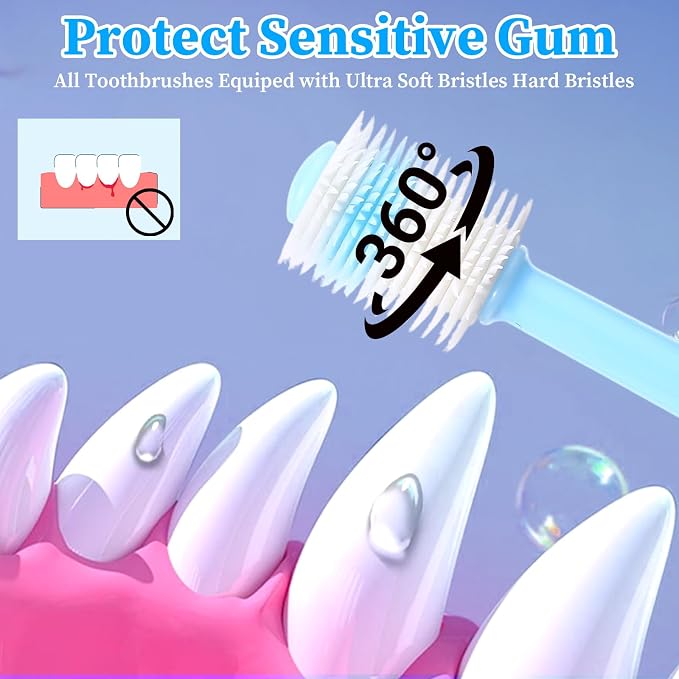 Tucnoeu 3 Pcs Small Dog Toothbrush Kit: Silicone 360 Pet Tooth Brushes for Dogs Cat, 3-Sided Dog Toothbrush Set of 3 Different Shapes PP+Nylon