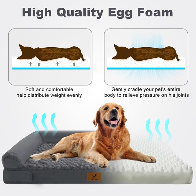 Orthopedic Egg-Crate Foam Sofa Dog Bed - L 35x22in, Dark Gray